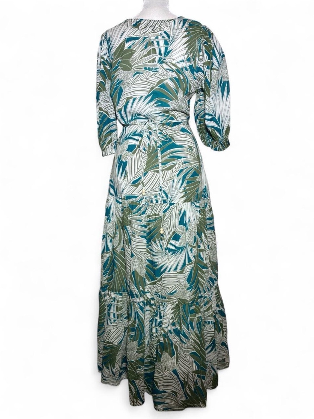 Molly Bracken Tropical Leaf Print Boho Resort Vacation Maxi Wrap Dress Medium - Picture 3 of 8
